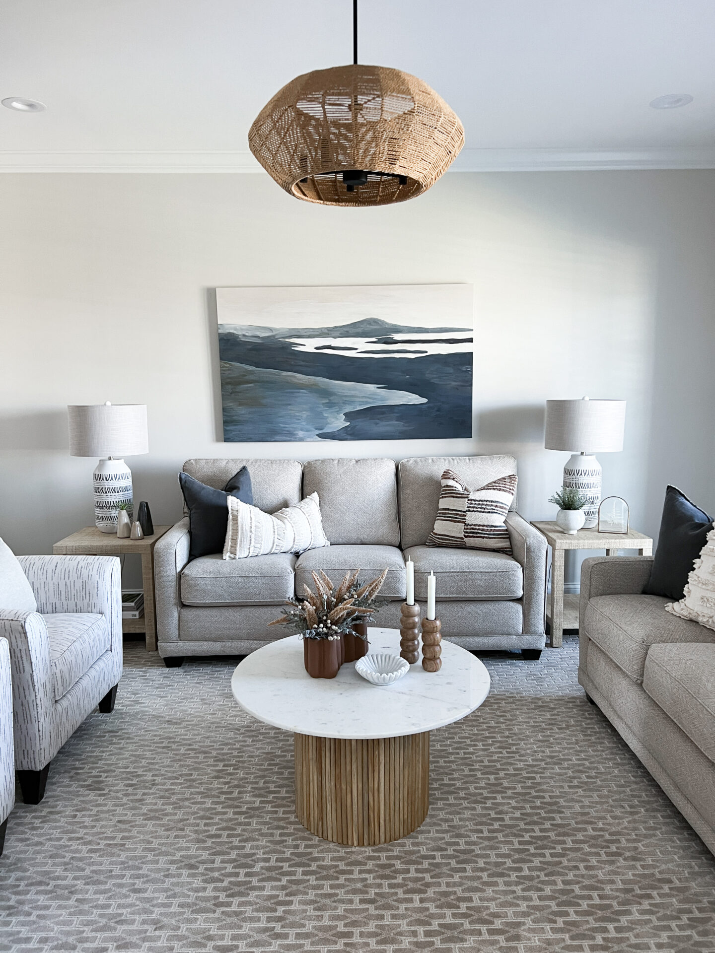 A living room with two couches and a coffee table