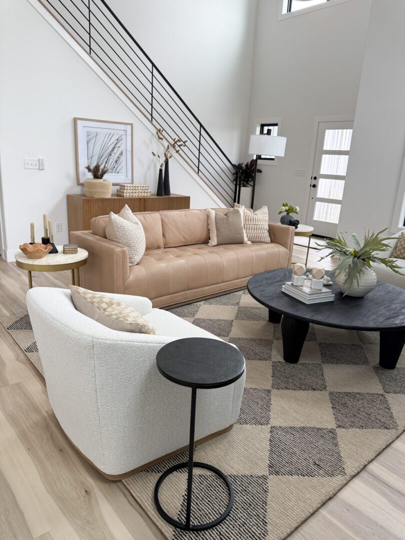 A living room with two couches and a coffee table